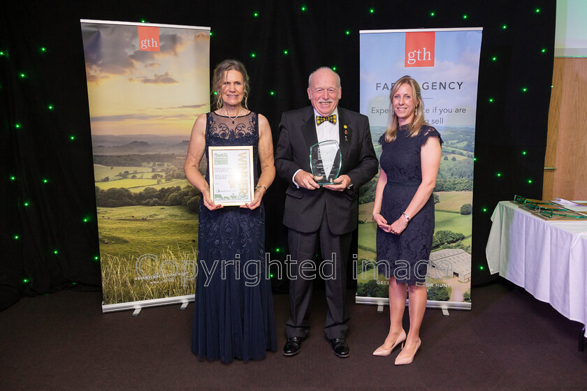 AWA 104 
 South West Farmer awards night 2023 at the Somerset County Cricket Club, Taunton. Pictured Sustainability champion winners Suzanne and Bill Harper with Jodie Davis from the The Forestry Commission