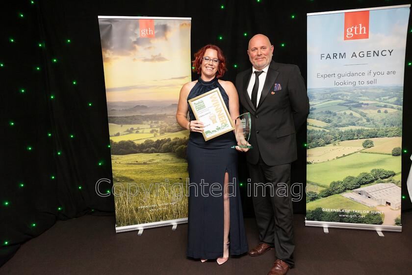 AWA 109 
 South West Farmer awards night 2023 at the Somerset County Cricket Club, Taunton Pictured Inspirational Woman In Agricultrue winner Emma SMith with Sponsor LocaliQ, John Cumpston