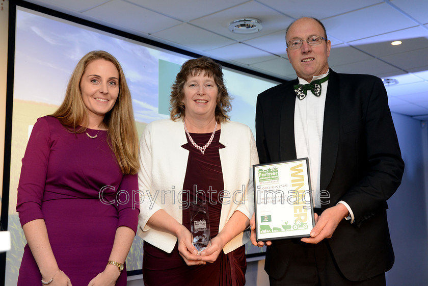 famer-awards20181108 098 
 The South West Farmer Awards 2018. Pictured Emily Dawes from Mole Valley with Winners of Family Run farm of the year 2018, The Reeds of Aller House Farm