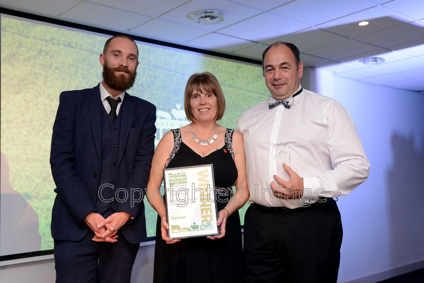 famer-awards20181108 113 
 The South West Farmer Awards 2018. Pictured Steve Smith with winners of the Sheep farmer of the year award Sue and Dave Arscott from Narracott Farm