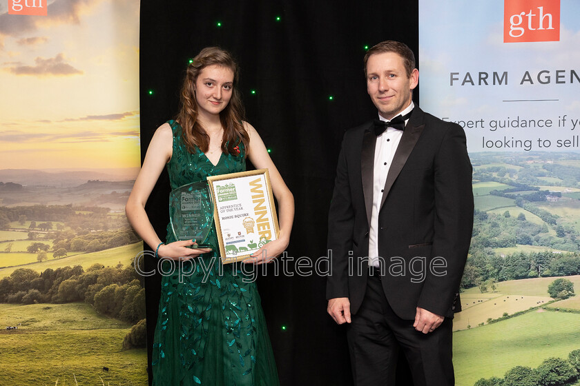 AWA 069 
 South West Farmer awards night 2023 at the Somerset County Cricket Club, Taunton. Pictured Apprenctice of the Year Rosie Squire with sponsor DARREN EVANS from THE CORNWALL COLLEGE GROUP