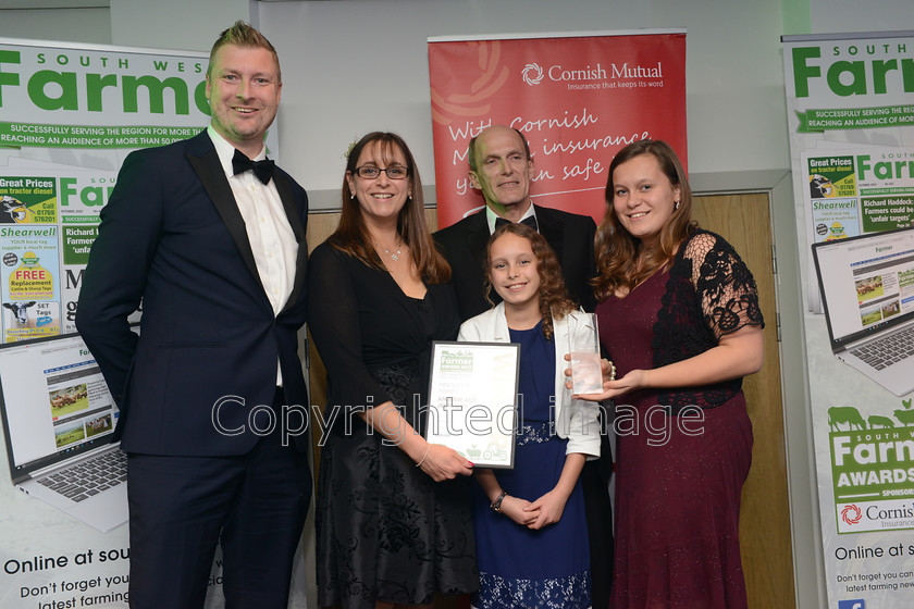 farming-awards-2017 20171102 0088 
 The South West Farmer Awards 2017 at Somerset County Cricket Club, Taunton. Pictured Winners of the Innovation award, L-R Sponsor Ben Carter from Old Mill with Jenni and Andrew Guy and family