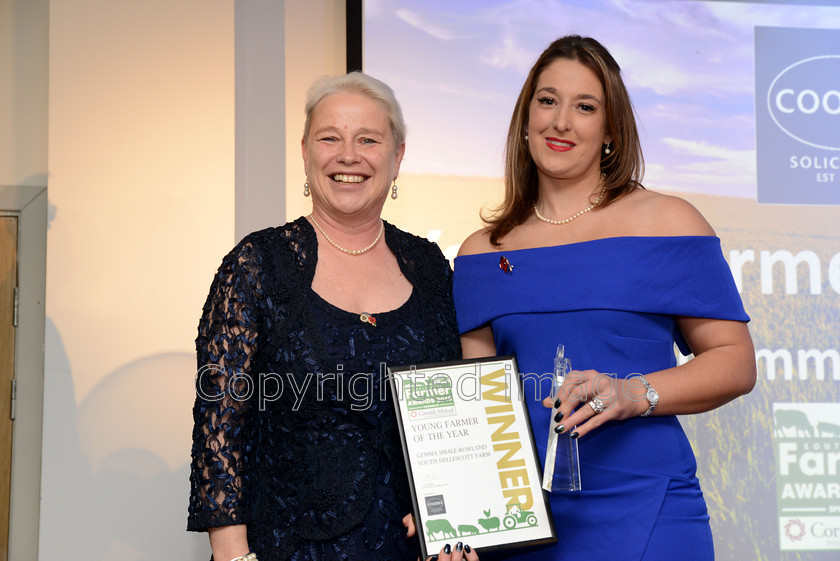 famer-awards20181108 096 
 The South West Farmer Awards 2018. Pictured Pam Johns with Winner of Young Farmer of the year 2018, Gemma Smale-Rowland