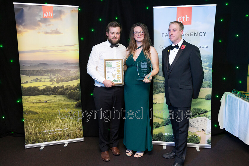 AWA 089 
 South West Farmer awards night 2023 at the Somerset County Cricket Club, Taunton. Pictured New Entrant Award winners Jason and Amelia Greenway with sponsor Agriton's Simon Matthews (Animal Husbandry Specialist