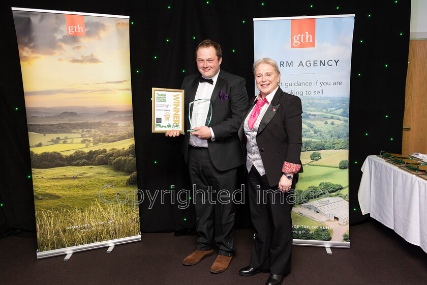 AWA 067 
 South West Farmer awards night 2023 at the Somerset County Cricket Club, Taunton Pictured Young Farmer of the Year Tom Stinton with sponsor Pam Johns from Coodes solicitors