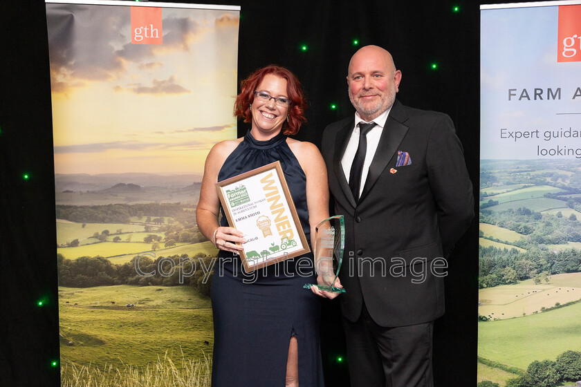 AWA 108 
 South West Farmer awards night 2023 at the Somerset County Cricket Club, Taunton Pictured Inspirational Woman In Agricultrue winner Emma SMith with Sponsor LocaliQ, John Cumpston